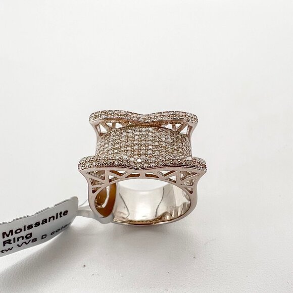 925 Sterling Sliver Moissanite Bridge Ring, 1.51ctw VVS Stones Hip Hop Jewelry B - Picture 4 of 8